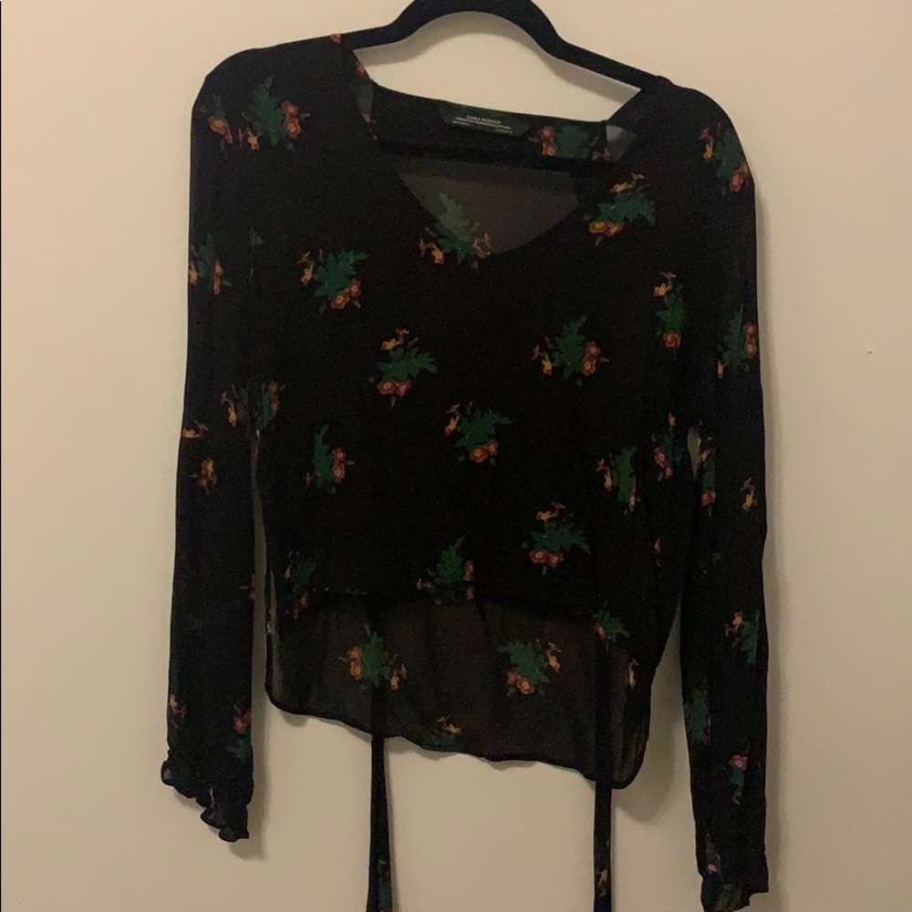 Zara floral cropped long sleeve top